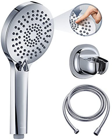 Juego de alcachofa de ducha de silicona líquida de 3 funciones con manguera, soporte, alta presión y ahorro de agua, conexión universal, chapado en cromo para todos los miembros de la familia