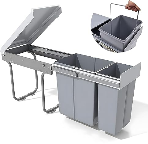 Nisorpa Cubo de basura extraíble para cocina, 10 l + 20 l de reciclaje de cocina, contenedores de basura con dos compartimentos para clasificación de basura, 480 x 260 x 418 mm
