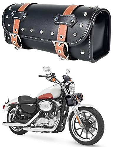 QJBOMTO Motorrad PVC Leder Werkzeugtasche-Universal Gabeltasche, Lenkertasche Motorrad Rolltasche Satteltaschen Lenkertasche Sissy Bar Aufbewahrung Werkzeugtasche mit 2 Gurten