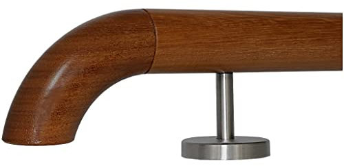 TIBU Kambala Handlauf Holz Ø 42 mm gerade Edelstahlhalter, Länge 210 cm mit 3 Halter und Ende Holzkrümmling