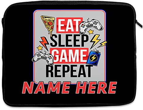 Personalised Gamer Tablet Sleeve Laptop Case Boys iPad Zip Pouch Protective Carry Travel Bag Eat Sleep Game Birthday Gift KSU44 (Medium 10” – 13.5”)