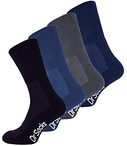 Dr.Socks 4er Pack Ohne Gummibund Diabetikersocken Atmungsaktiv Bambus Socken | Extra Breit Nahtlos Socken für Geschwollene Füße