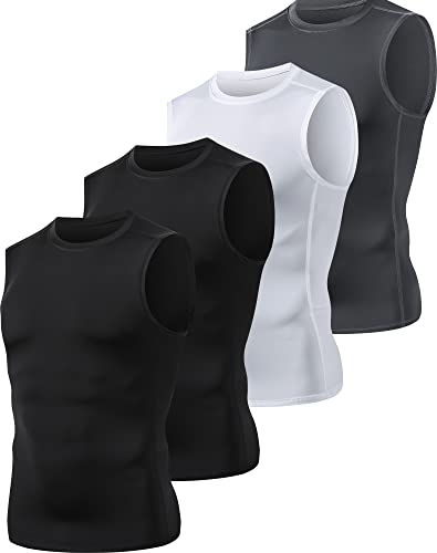 HOPLYNN 4er Pack Kompressionsshirt Herren Tank Tops Sport Ärmelloses Funktionsunterhemd Laufshirt für Training Gym 2Schwarz Grau Weiß S