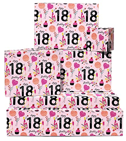 Geschenkpapier für Mädchen – 6 Blatt rosa Geschenkpapier – Geschenkpapier zum 18. Geburtstag für Frauen, Freunde, Mädchen, 18. Geburtstag – von Central 23