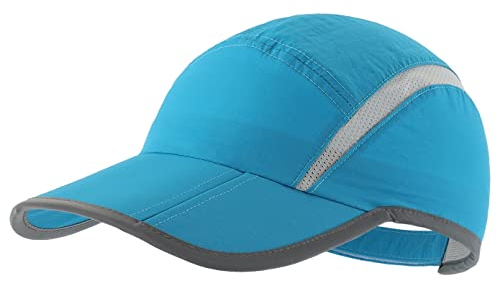Magracy Unisex Schnell trocknende Sportmütze Sommer Faltbare Laufmütze mit reflektierendem Krempe Outdoor atmungsaktivem Netz-Hut, Himmelblau
