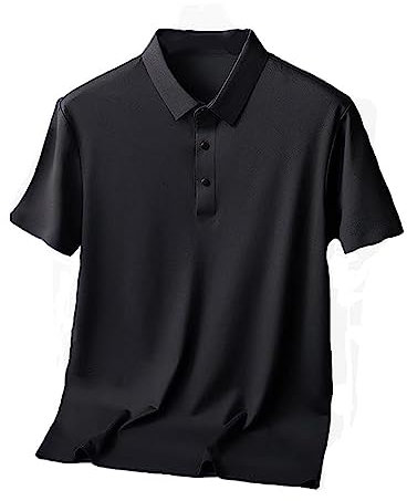 Men's Ice Silk Short Sleeve Polo Shirt, Short Sleeve Business Casual Shirt Ice Silk Solid Tees, Anti-Wrinkle Polo Shirt (Black,XL)