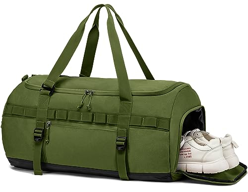 Lyweem Sporttasche Herren Reisetasche 60L Groß Sporttaschen Rucksack mit Schuhfach Wasserdicht Trainingstasche für Damen Taktisch Fitness Gym Tasche Duffle Bag für Sport, Reisen, Armeegrün