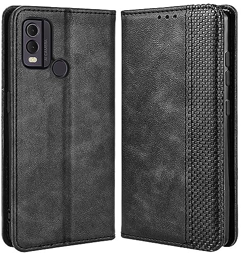 MOJIA Hülle Flip Case für Nokia C22, PU Dünne Magnetische Klapphülle Handyhülle Schutzhülle mit Kartenfach und Standfunktion. Schwarz