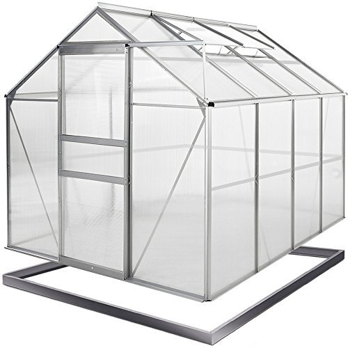 DEUBA® Aluminium Greenhouse with Galvanised Steel Foundation Base | 250x190x195cm | 8.2x6.2ft | 4.75m² | Roof Skylight Rain Gutters Polycarbonate Glazing | Garden Cold Frame