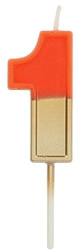 Folat 24211 Kuchen Kerze Retro Ziffer/Zahl 1 Orange - 5 cm Geburtstagskerzen für Geburtstag, Geburtstagsdeko, für Kinder Partys, Hochzeiten, Firmenfeiern, Jubiläen