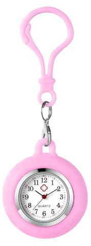 JewelryWe Karabineruhr Silikon Taschenuhr mit Karabiner: Damen Analog Quarz Karabiner Uhr mit Rosa abnehmbarem Silikon Hülle Frauen FOB Clip auf Uhr für Ärzte Krankenschwestern