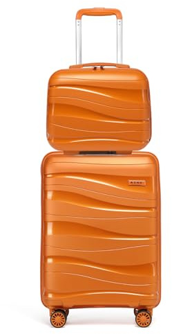 KONO Koffer Trolley 55cm Reisekoffer Set Leicht Hartschalenkoffer mit TSA Schloss Zwillingsrollen Rollkoffer 4 Rollen (Orange)
