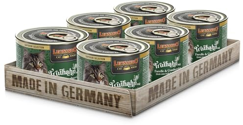 LEONARDO Katzen Nassfutter Superior Selection, Truthahn mit Forelle & Cranberries, 6x200g Dose, für ausgewachsene Katzen, getreidefrei, ohne Zucker, Made in Germany