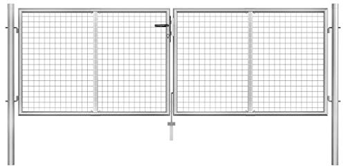 BaraSh Gartentor Verzinkter Stahl 306 x 125 cm Zaunelemente Gartenzaun GartentüR Gartenzaun Metall Garden Fence ZauntüR Silbern