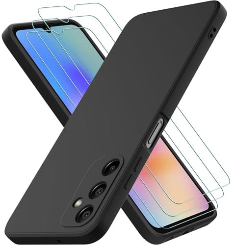 Hülle kompatibel mit Samsung Galaxy A05S, mit 3 Stück Panzer Schutz Glas, Handyhülle Silikon gummiert, Handy Case in Schwarz