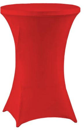 meioro Stretch Stehtischhusse Ø 60cm Polyester Enge Tischdecke, Abwaschbar Rund Husse, Faltenresistente Hussen mit Verstärkung im Fußbereich Geeignet für Stehtisch Bistrotisch (Rot,60Dx110H cm)