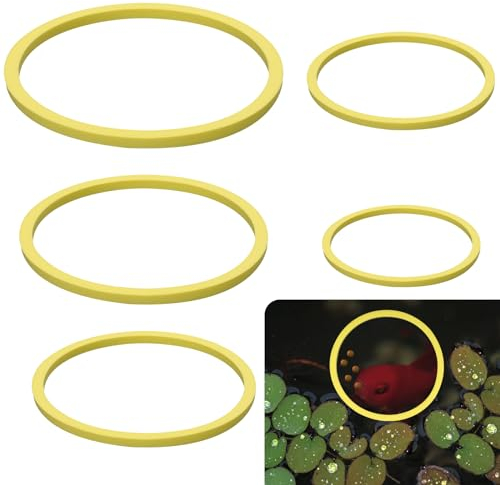 PEUTIER 5uds Anillos Flotantes para Plantas de Acuario, Corral Redondo Flotante para Plantas 5 Tamaños Anillos de Alimentación para Peces Anillo para Plantas de Pecera (Amarillo)