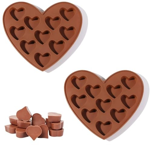 Tinkber 2 Pezzi Stampo in Silicone a Forma di Cuore, Stampi per Cioccolato in Silicone, Stampo a Cuore in Silicone 10 Cavità, per Dolci, Caramelle, Cioccolatini, Gelatina