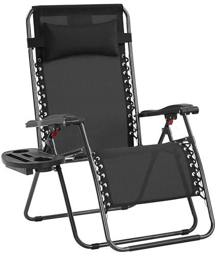 Yaheetech Zero Gravity Chair Outdoor Patio Recliner Heavy Duty Adjustable Foldable Sunlounger W/Cup Holder & Carry Strap for Patio Poolside Deck Black/1