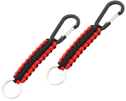 CGEAMDY 2 Stück Paracord Schlüsselanhänger, Paracord Schlüsselanhänger Karabiner, Schlüsselband mit Karabiner Geflochtenes Lanyard, für Camping(Schwarz und Rot)