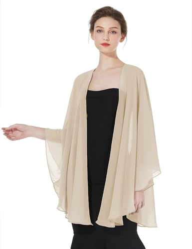 BEAUTELICATE Damen Chiffon Stola Brautjacke Brautstola für Abendkleid Elegant Cardigan Bolero mit Armloch für Hochzeit Festlich Strand Kimono Frühling Sommer,Champagner