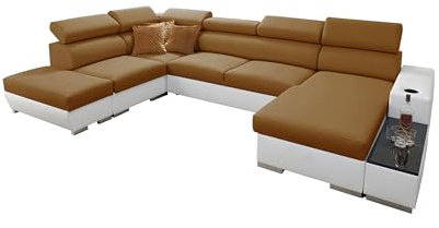 All4All Ecksofa mit Schlaffunktion Picanto 358 cm x 227 cm - Wohnlandschaft U-Form - Sofa mit Bettkasten - XXL Sofa - Groß - Gewebe mit Kunstleder - Rechte Seite - Gelb/Weiß - Modern 26