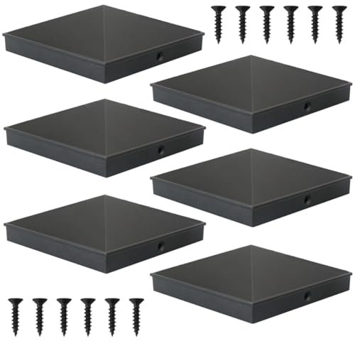 15,2 x 15,2 cm Pfostenkappen – Aluminium-Pyramidenkappen passend für 14 x 14 cm Holzpfosten, schwarze matte Pfostenabdeckungen für Zaun, Deck und Briefkasten (6 Stück)