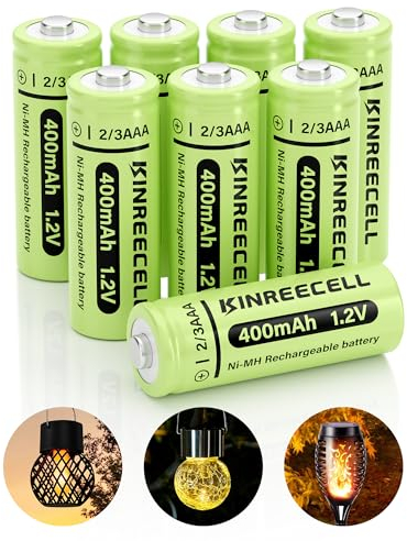 KINREECELL 2/3AAA Solar Batterie, 2/3AAA 400mAh NI-MH-Akku mit hoher Kapazität, 2/3AAA 1.2v Akku mit geringer Selbstentladung für Außen-Solarleuchten (2/3AAA 400mAh 8er Pack)