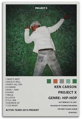 Ken Carson Poster, Projekt X, Album-Poster, Leinwand, dekoratives Gemälde, modern, ästhetisch, dekorativ, Gemälde, Schlafzimmer, Wohnzimmer, Kunstposter, 40 x 60 cm, ungerahmt, 1
