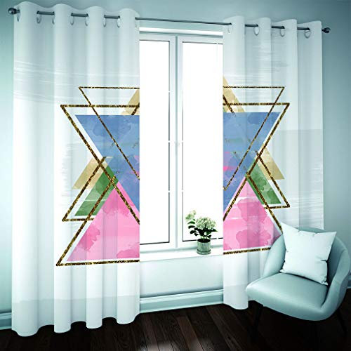 Tende oscuranti con stampa 3D, motivo geometrico triangolare, tende termiche per finestre per camera da letto e soggiorno, risparmio energetico e blocco solare, set di 2 pannelli, 200 x 160 cm