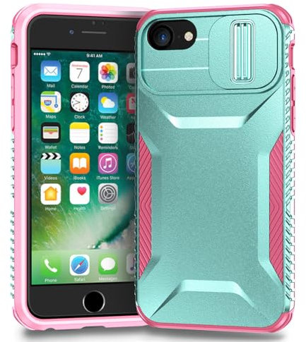 Yerebel Coque pour iPhone SE 2022/SE 3 2022/SE 2020/iPhone 7/iPhone 8/iPhone 6/6S avec Couvercle de caméra Coulissant, Protection Robuste Antichoc de qualité Militaire, Étui pour iPhone 8 PC Vert