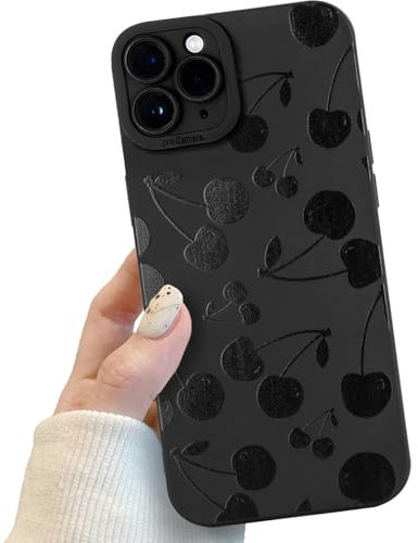 Black Cherry Phone Case for iPhone 11 Pro Max, Black Cute Cherry Pattern for Women Girls, Soft TPU Slim Profile Shockproof Protective Phone Case for iPhone 11 Pro Max