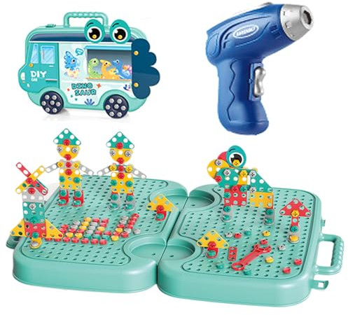 298pcs/1 Set Kids Tool Box 3D Montessori Playbox Caja de Herramientas con Taladro eléctrico, Llave y más para niños de 3 a 12 años, Vacaciones de Dinosaurios y Suministros de Vestir para Vestir