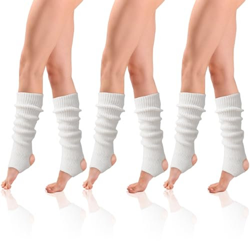 FUIPVGI 3 Pairs Leg Warmers, Knitted Leg Warmers for Women Girls, Fashion Legwarmers Knee Warmers Ladies, Long Boot Cuff Knee Socks for Ballet Dance Yoga Daily (White)