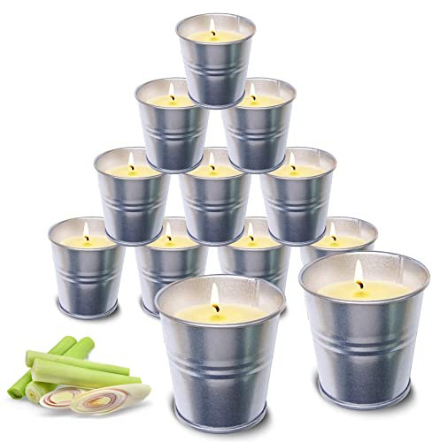 Topsics Citronella Kerze Outdoor, 12 Stück Zitronella Kerzen, Natürliche Sojawachs Zitronengras Duft Kerzen, Zitronella Candles für Garten,Terrasse, Picknick,Camping