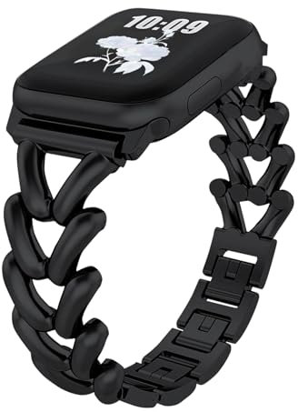 KeHowy Metall Armband für Apple Watch Armband 41mm/40mm/38mm/42mm, Damen Herren Elegant Edelstahl Gliederarmband Ersatzarmband für iWatch Series 11 42mm/10 42mm/9/8/7/6/5/4/3/2/1/SE/SE2/SE3 - Schwarz