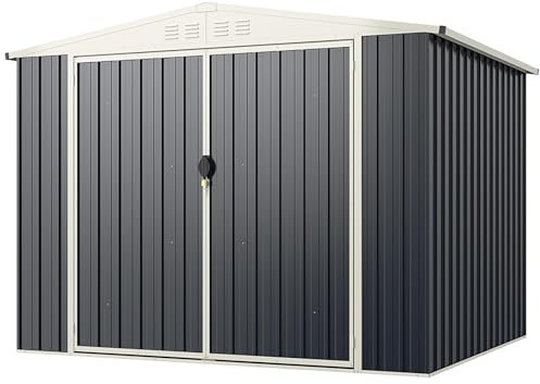 COSTWAY 8 x 6ft Garden Storage Shed, Galvanized Metal Garden Shed with Lockable Door & Pitched Roof, Snap-on Structures for Efficient Assembly, Weatherproof Tool Storage Shed House