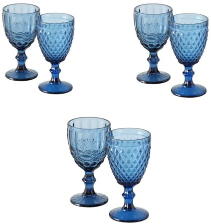 Arinosa Weinglas Pokal 6 Stück Blau Vintage 9x17cm 350ml