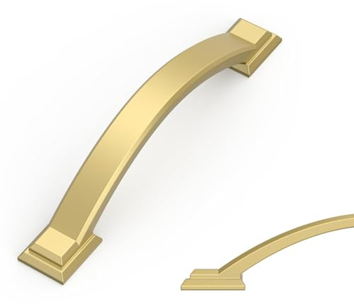 Amerdeco 10 Pack Brushed Gold Cabinet Pulls 3.75 Inch 96mm Zinc Alloy | Smooth Feel, Vintage-Inspired Design, Screws Included, Kitchen Cabinet Hardware, for Cupboards, Drawers and Dressers