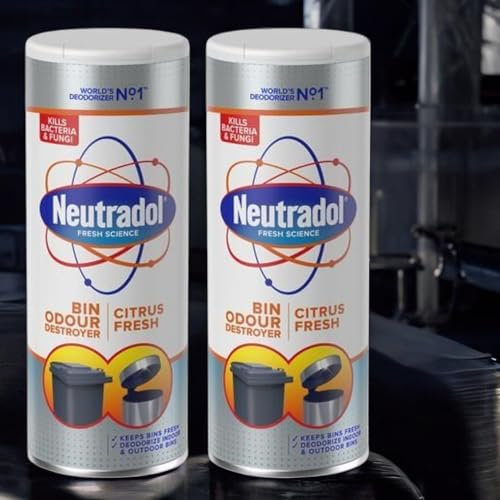 Neútradol Dustbin Odour Destroyer Powder – CITRUS FRESH Scent, Pack of 2 x 350g. Effectively eliminates unpleasant bin odours, leaving a clean and refreshing citrus fragrance