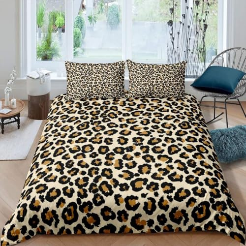 richhome Womens Leopard Housse de Couette 220x240cm Womens Adult Chic Cheetah imprimé Ensemble de literie Wildlife Style Parure de Lit décoration de Chambre Wildlife