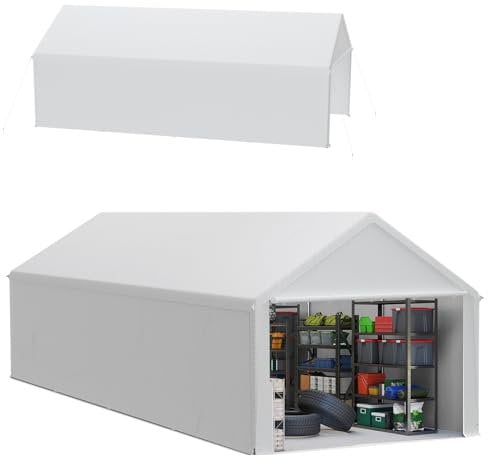 Froadp Rideau d'entrepôt, 4 x 8 m, tente à outils, chalet à outils et garage en un seul - abri résistant aux intempéries avec bâche en PE robuste et cadre en acier, idéal pour