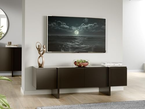 TV Unit with Storage TV Stand Satin Matt Black Entertainment Unit 160cm Long TV Cabinet for Up to 65” TV Modern Handleless Living Room Furniture