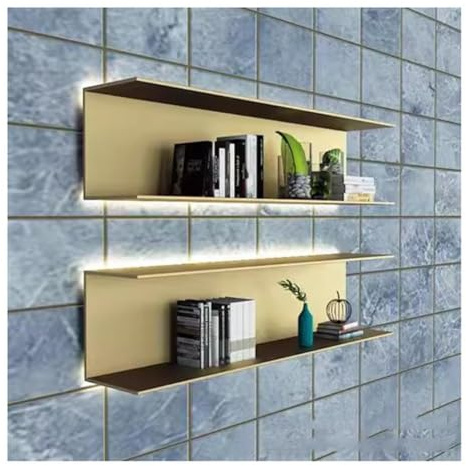 Schweberegale Mit LED-Beleuchtung Wandmontierte Metallregale Mit Lichteffekt Wandregal Für Eingangsbereich, Bar, Theke, Badezimmer Nur 1 Stück(Gold,60x15x20cm)