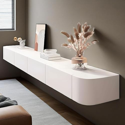 Meuble TV Mural Blanc 240 cm Longueur – Meubles TV Flottant Moderne avec Rangement intégré – Table TV Salon en Bois Style scandinave – Idéal pour Salon, Chambre, Appartement (Blanc, 240x24x20 cm)