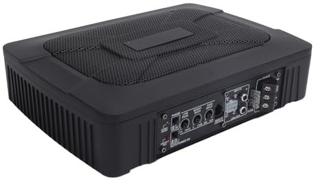 Saluaqui Subwoofer Alimentato Poco con Amplificatore e di Picco 600 W, Subwoofer Attivo Compatto Slim 6 X 9 Pollici per Auto, Alloggiamento in Alluminio Fuso, Nero