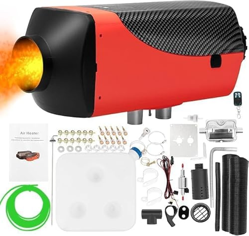 Chauffage d'air diesel 12 V 8 kW, chauffage de nuit diesel portable avec silencieux, écran LCD à distance, chauffage rapide pour voitures, camions, bateaux, bus, camping-cars et camping-cars (rouge)