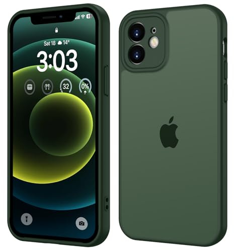ORDA für iPhone 12 Hülle 6,1 Zoll, Vollständiger Kameraschutz Stoßfest Kratzfest Transluzente Rückseite Schutzhülle, Anti-Fingerabdruck Matt Handyhülle für iPhone 12 (Grün)