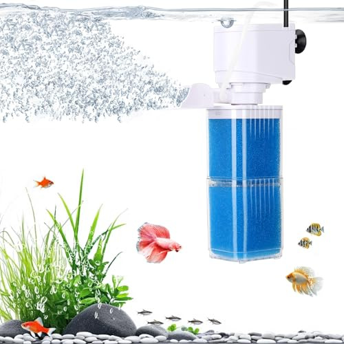 Fishnanny 4-in-1 Fish Tank Filter Pump - Efficiency Multi Stage Filtration | Quiet Internal Aquarium Filter with Adjustable Flow Rate, Oxygenation & Wavemaker, Reusable Filter-Sponge for Fresh/Salt Tank