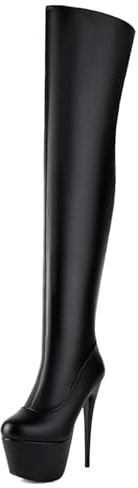 CHICMARK Stivali da donna sopra il ginocchio stretch sintetico PU | 62,5 cm gambo 16 cm tacco cerniera laterale per eventi serali, Nero , 42 EU